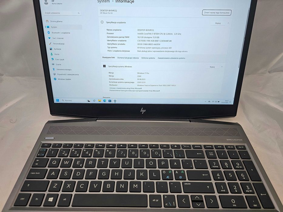 Laptop HP ZBook 15v G5/i7-8750H/16GB/512 GB/Quadro P600/Bioskomp Gwara