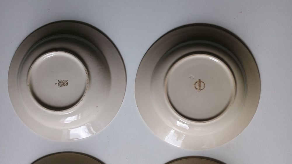 talerze PRL porcelit brąz granat 4 sztuki!