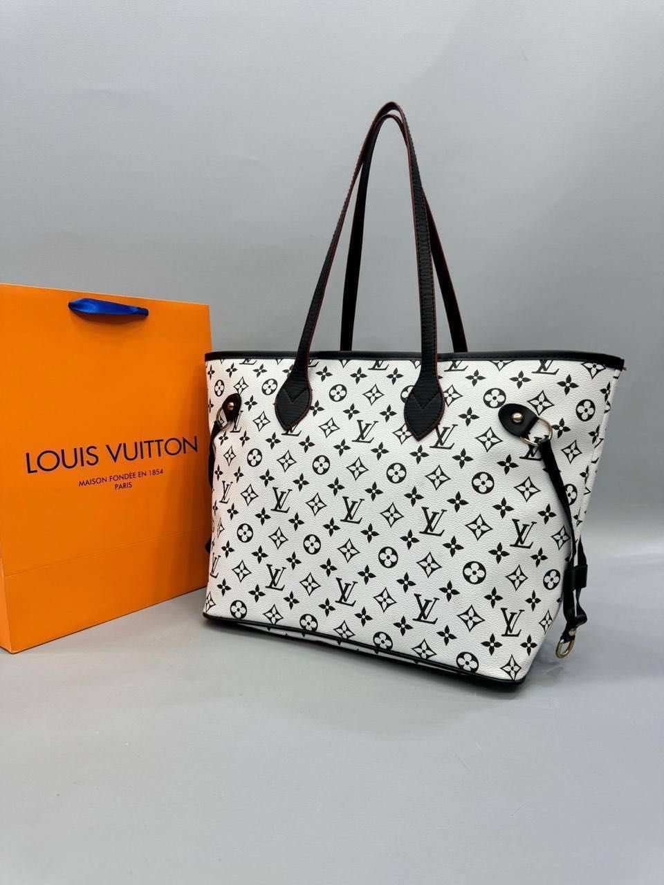 Шопер коричневый белый черный Louis Vuitton Сумка большая Луи Витон