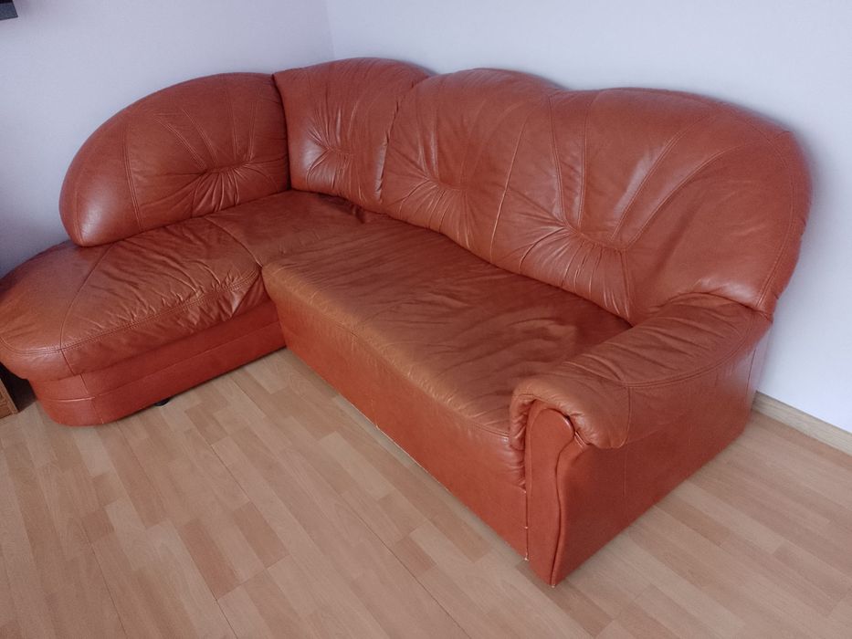 Kanapa skórzana brązowa i fotel