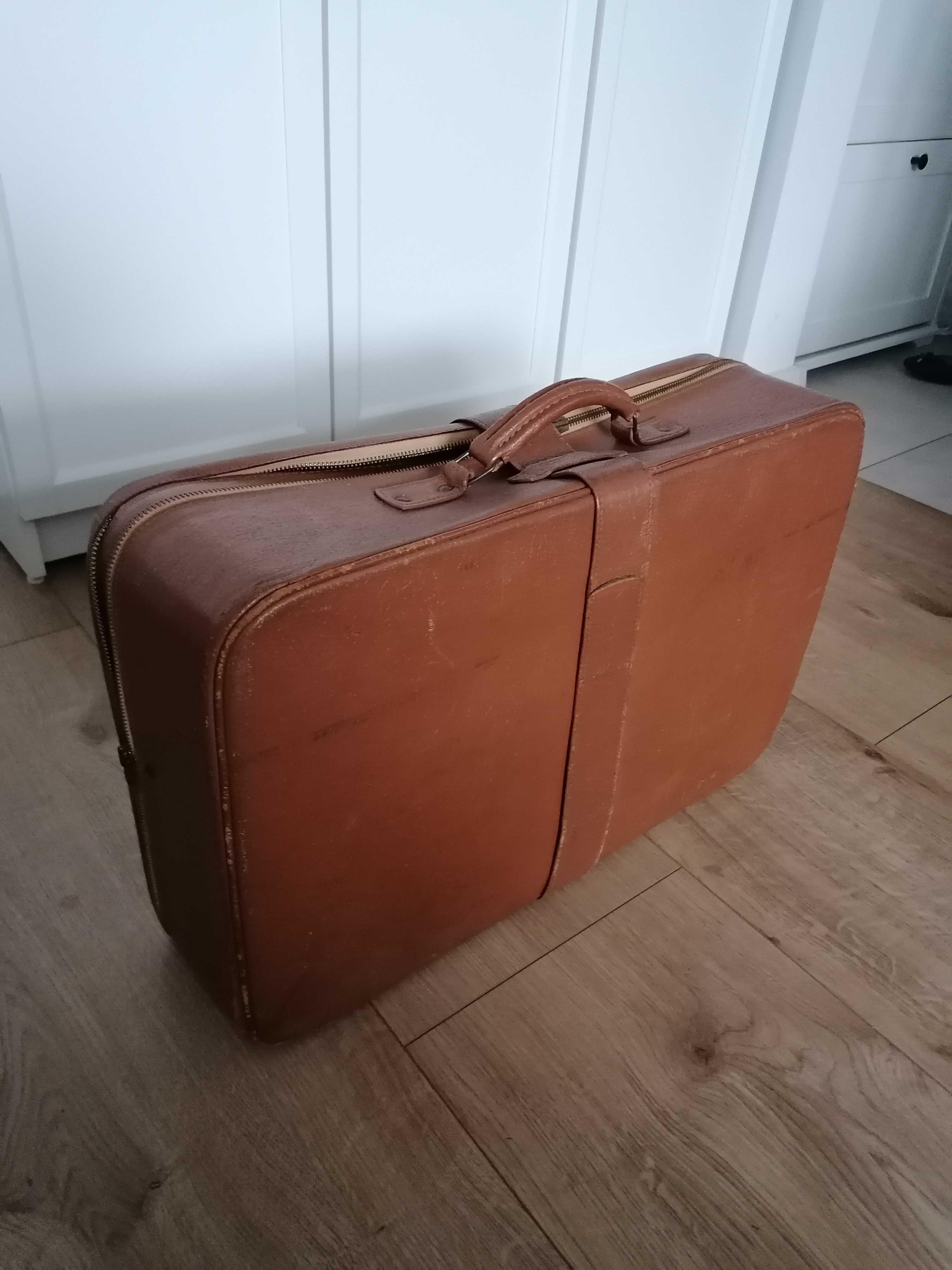 Walizka stara skórzana brązowa kufer vintage prl