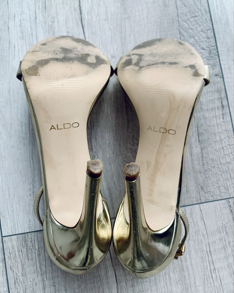 ALDO skórzane złote sandały na szpilce • rozm.39 • buty wesele ślub
