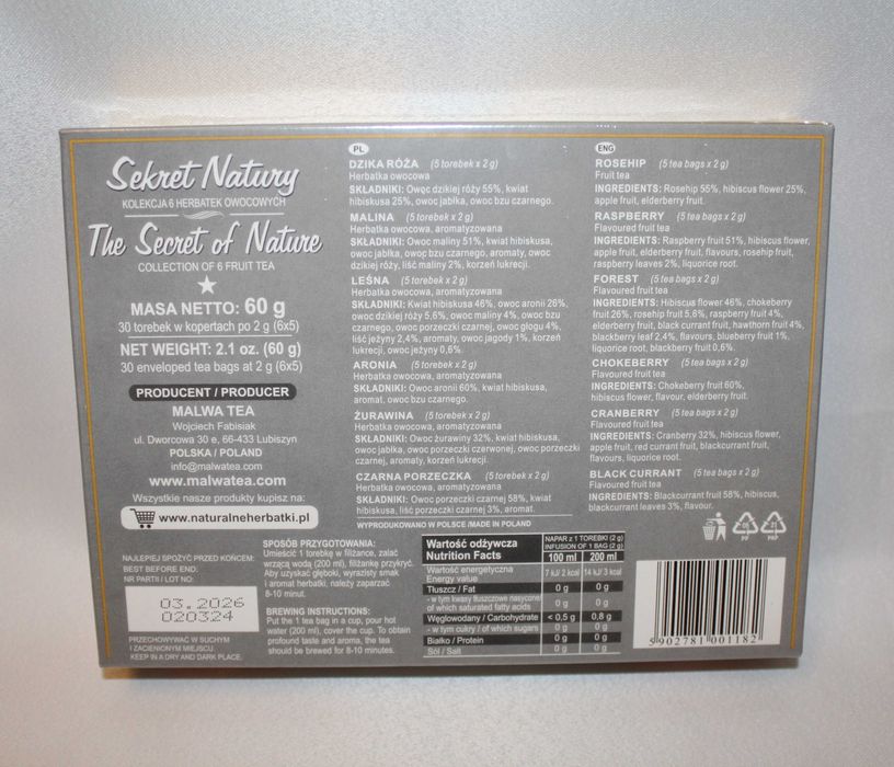 Suplement Malwa herbata owocowa zestaw na prezent 30 t. sekret natury