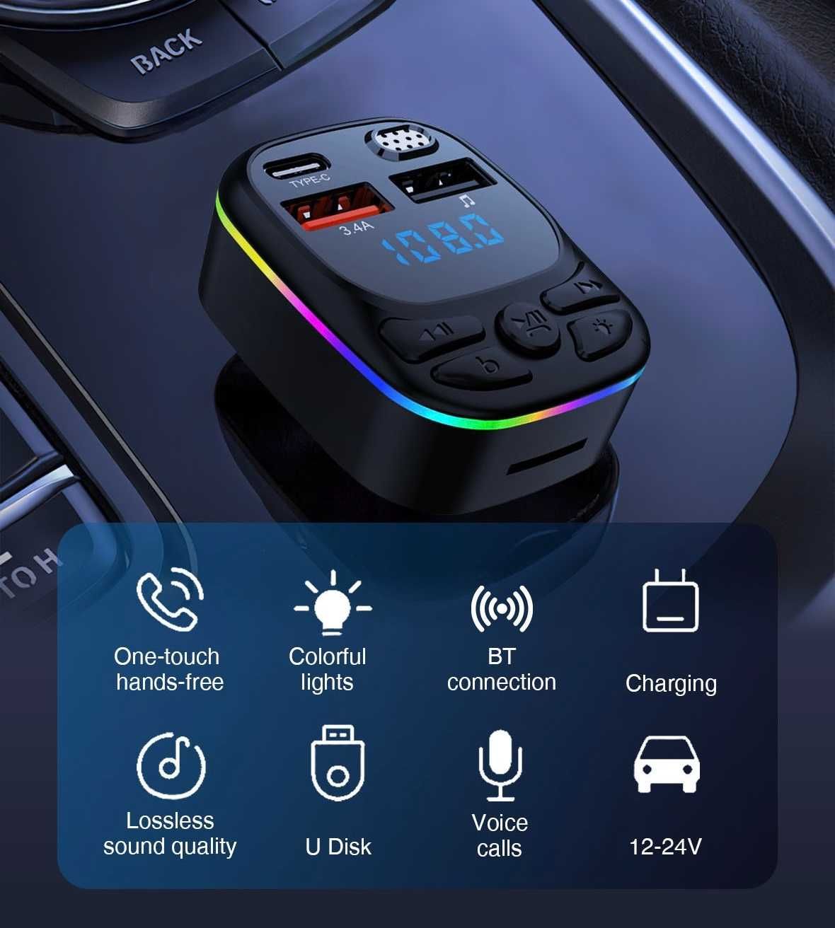 Transmiter audio FM MP3 BT szybka ładowarka 3.4A USB