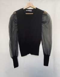 Czarny sweterek z bufiastymi rękawami Zara 38 M organza