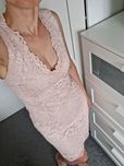 Elegancka sukienka letnia koronkowa S/M popielaty róż