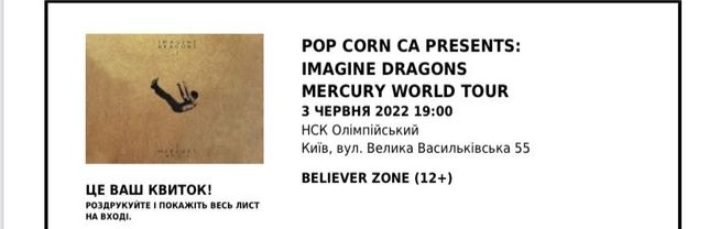 билеты Imagine Dragons 3 июня 2022 BELIEVER ZONE