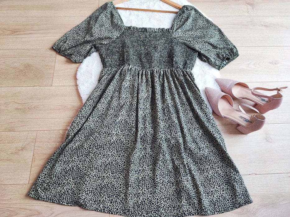 Panterkowa rozkloszowana sukienka plus size 4XL wieczorowa