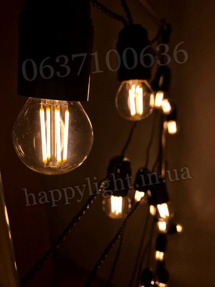 Вулична гірлянда в стилі ретро з лед лампочками едісона 4вата ір-67