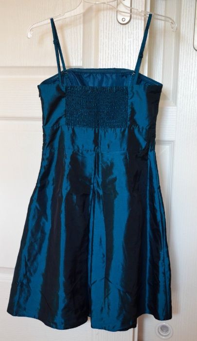 Sukienka XS turkusowa metaliczna 34 niebieska rozkloszowana na wesele