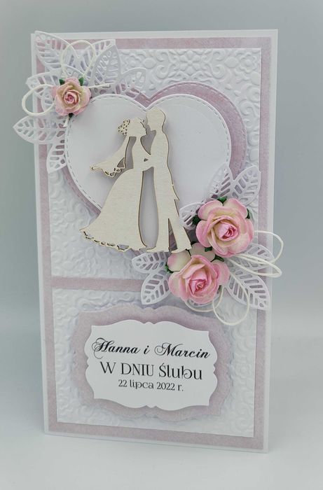 Kartka na Ślub, Pamiątka Ślubu, ręcznie robiona,  w pudełku