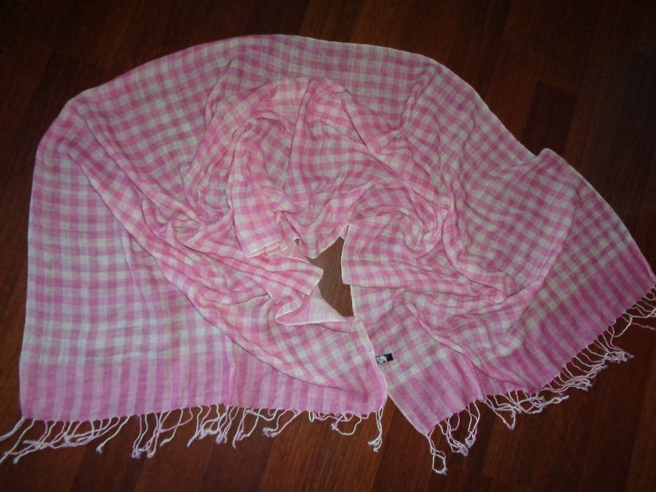 COTTON dwustronny bawełniany pastelowy różowy w kratkę szal szalik