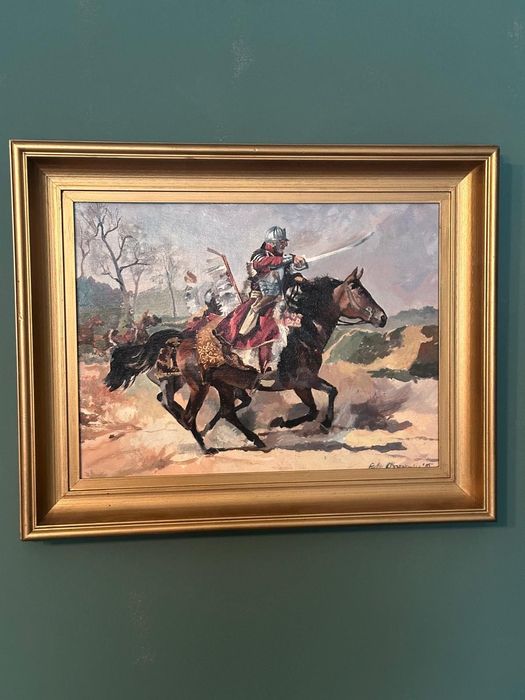 Obraz rycerz na koniu na płótnie malowany ręcznie