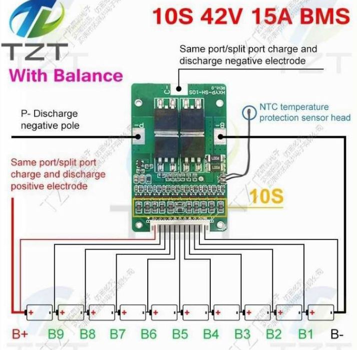 BMS БМС 10S  Li - ion плата захисту з балансуванням