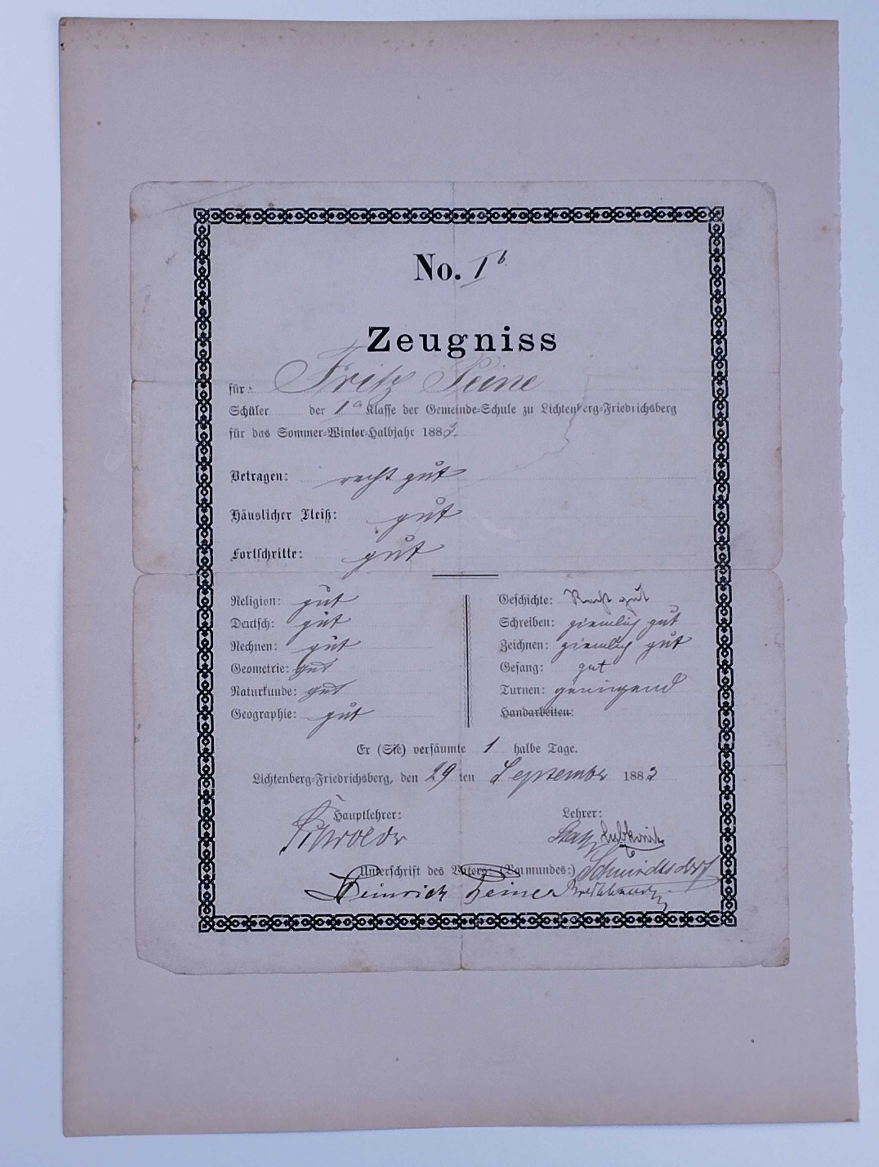 Sprzedam 2 stare świadectwa szkolne z 1882r.