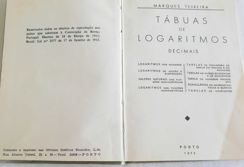Tábuas de Logaritmos (Formulários), livro de 1973