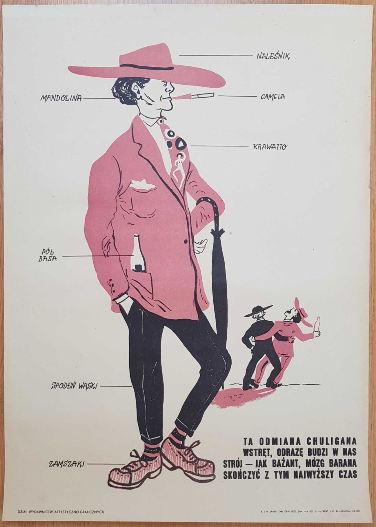UNIKAT Chuligan bikiniarz plakat PRL 1952 RARE ORYGINAŁ propagandowy