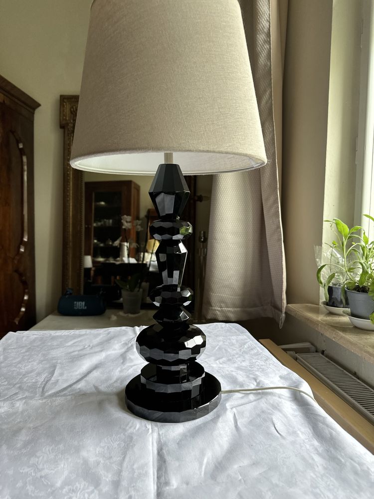 Lampa czarna szklana stołowa glamour