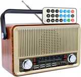 kuchenne Radio przenośne Retro Bluetooth FM USB SD AUX z pilotem złote