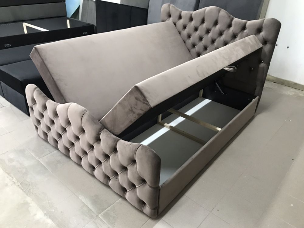 Łóżko KONTYNENTALNE tapicerowane materac 140x200 +pojemnik na pościel