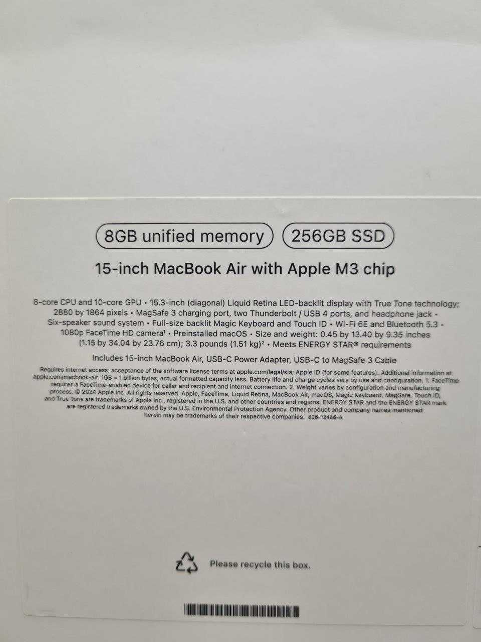 Apple MacBook Air 15" M3 2024 8/256Gb Midnight MRYU3 УЦІНЕНИЙ
