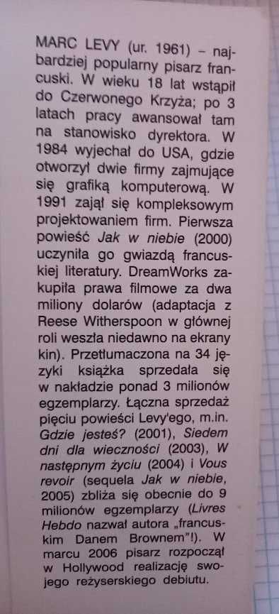 "Jak w niebie" Marc Levy