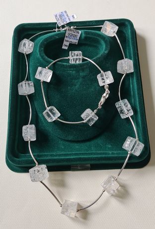 Komplet biżuterii srebrnej z kryształem górskim naszyjnik+bransoletka
