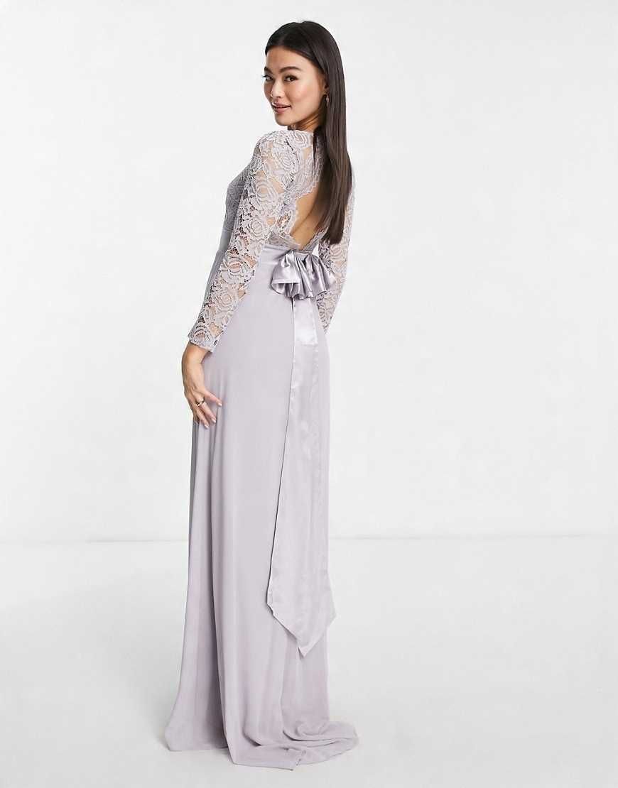 TFNC Bridesmaids Szara szyfonowa sukienka maxi M