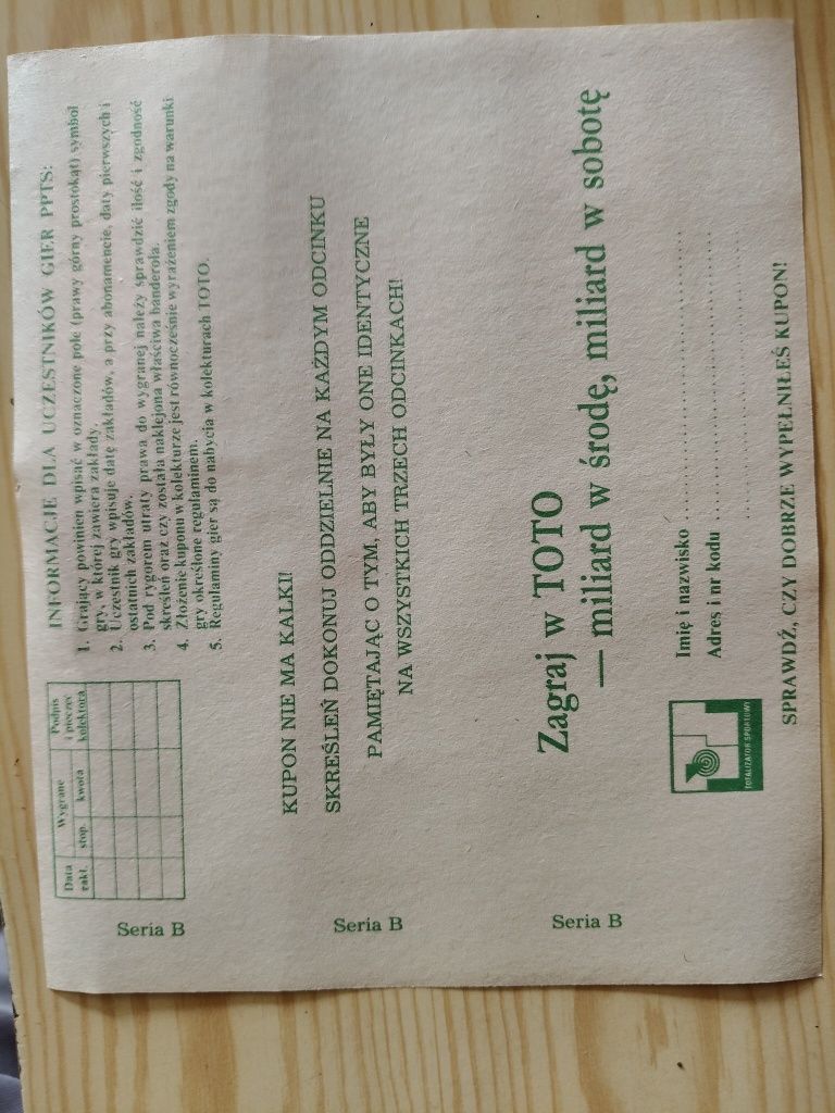 Stare kupony totolotka z PRL