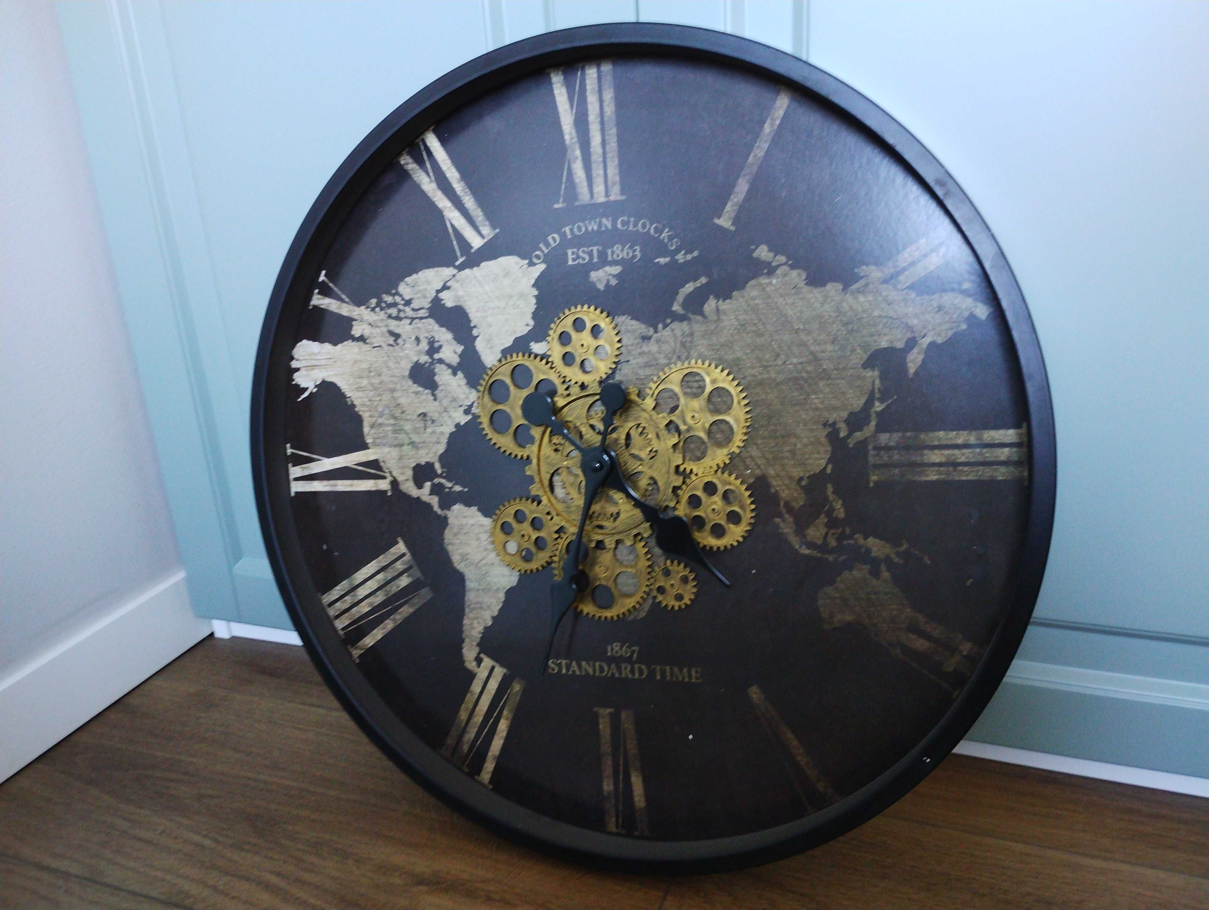Bardzo duży zegar 55 cm mapa świata loft