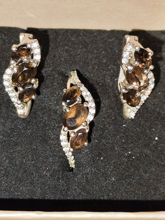 Серебро дымчатый кварц комплект