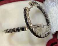 Золотые серьги - кольца ( конго) с черными бриллиантами