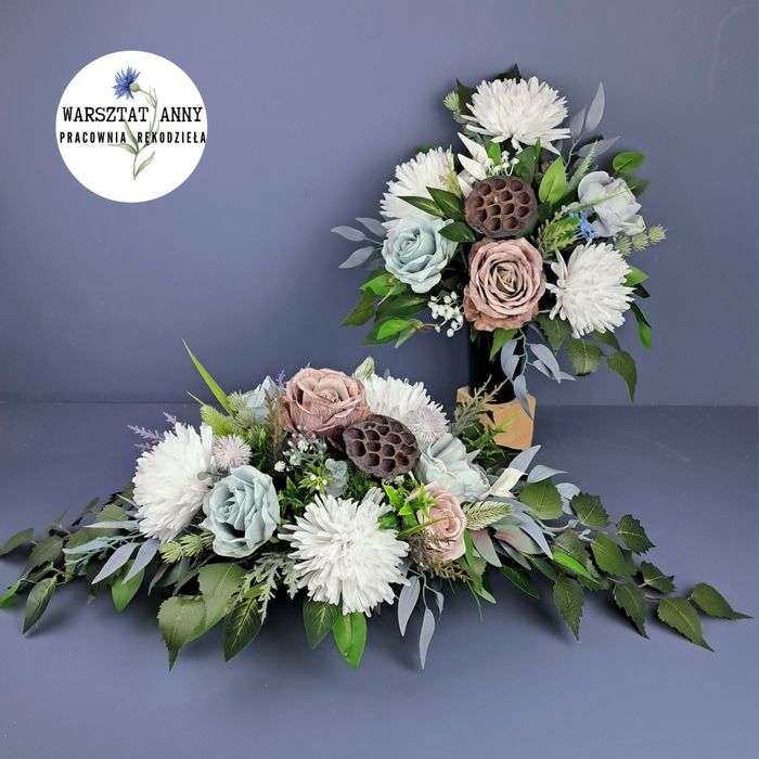 Warsztat Anny stroik na cmentarz  bukiet róże chryzantemy