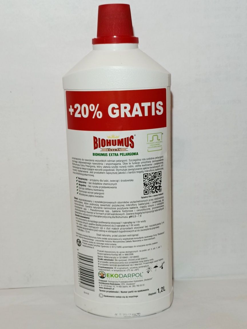 Biohumus Extra PELARGONIA, naturalny nawóz 1200 ml