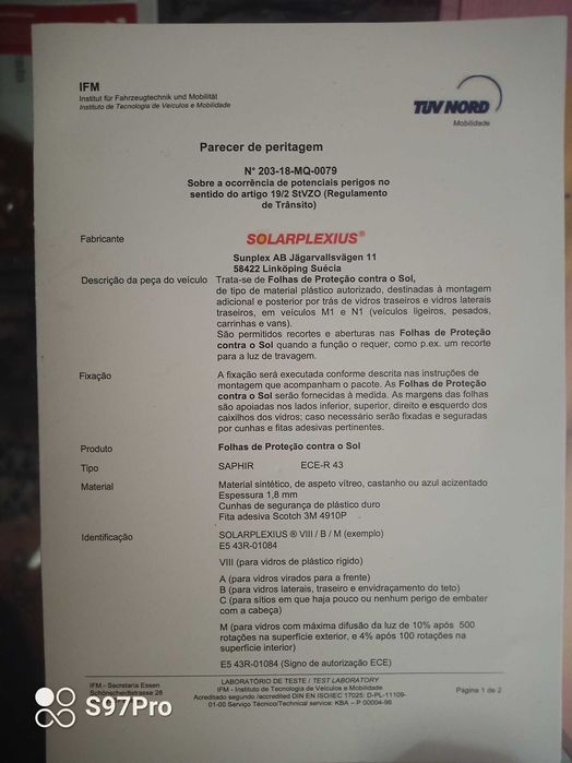 Película solarplexius removível para classe C