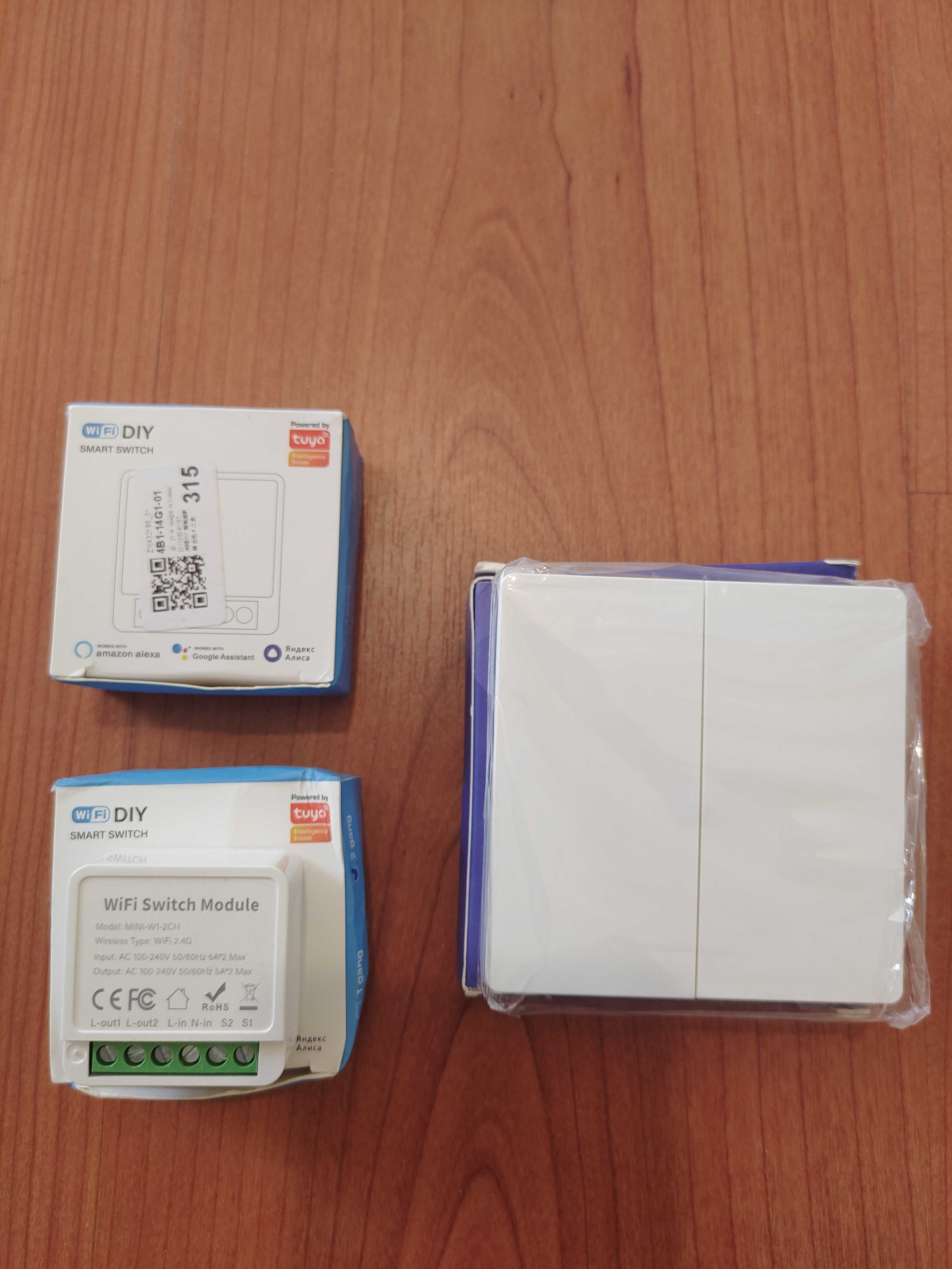 kit interruptor duplo autoalimentado + 2módulos inteligentes Tuya Wifi