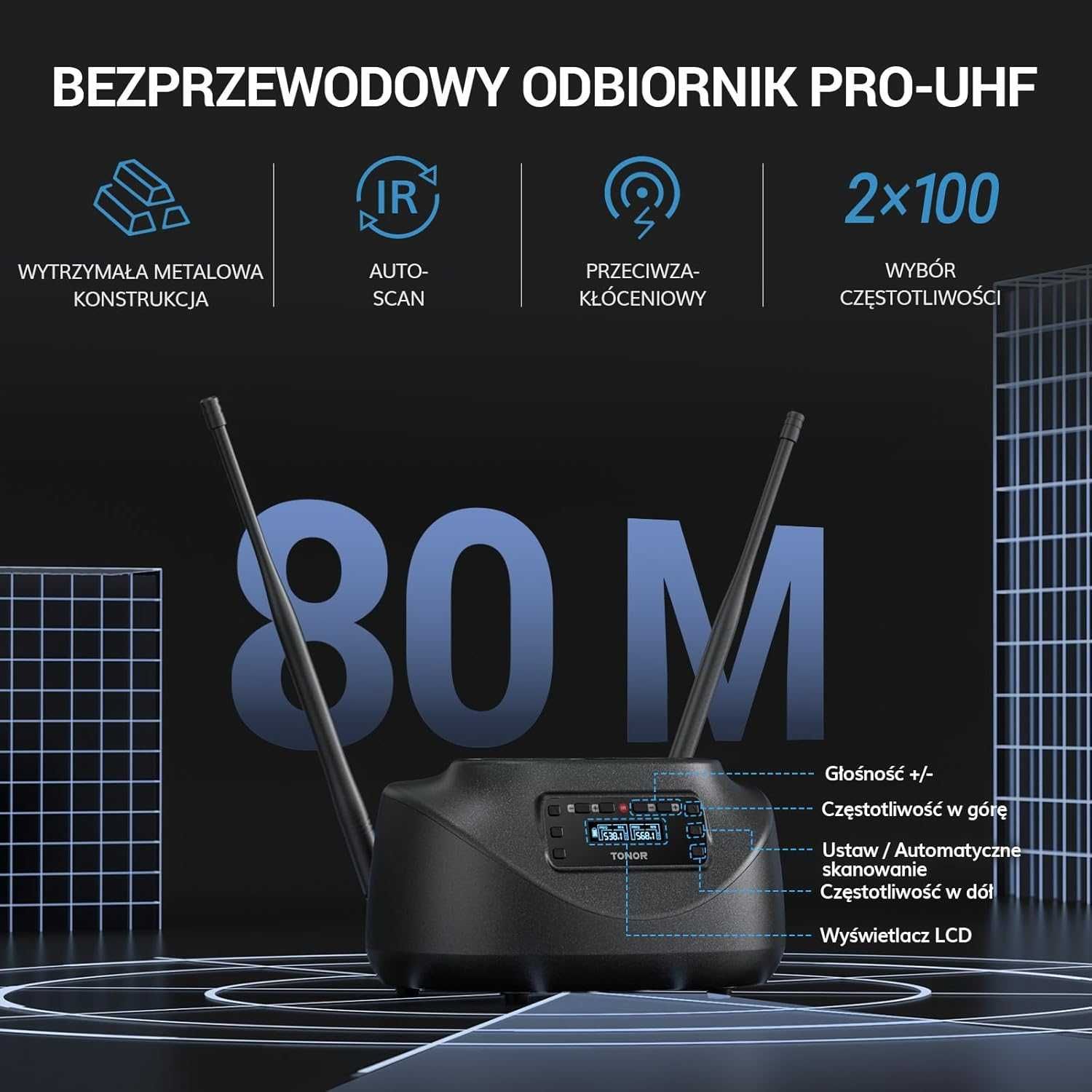 TONOR TW790 Akumulatorowy Mikrofon Bezprzewodowy, Metalowy Podwójny