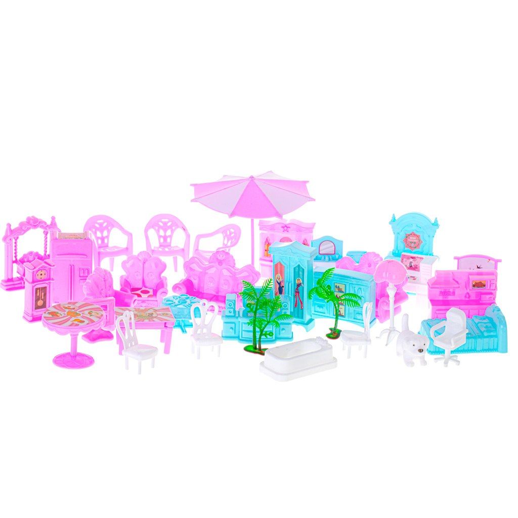 Domek dla lalek willa różowa DIY 4 poziomy mebelki