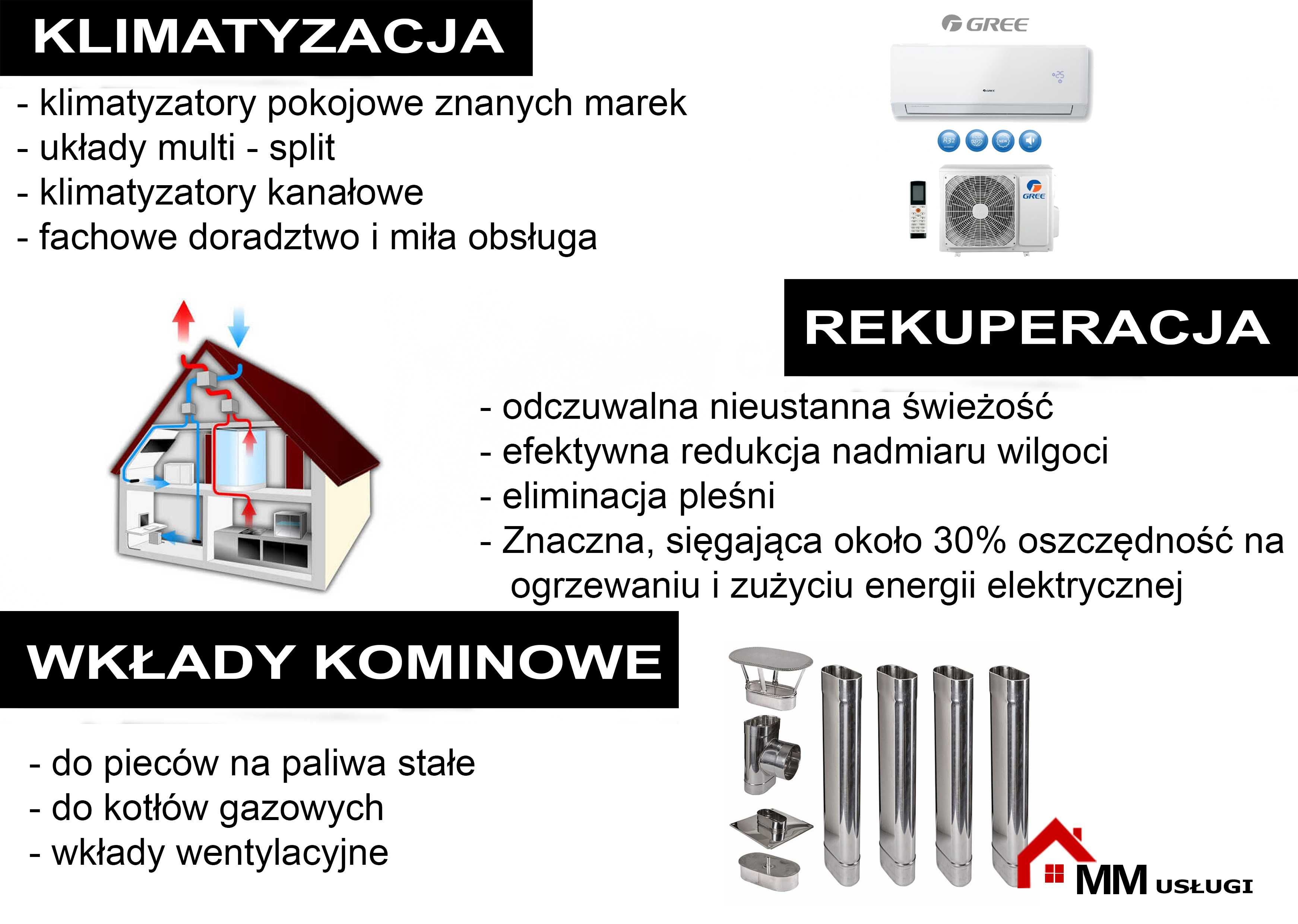 Klimatyzacja Frezowanie kominów Wkład kominowy Rekuperacja Wentylacja