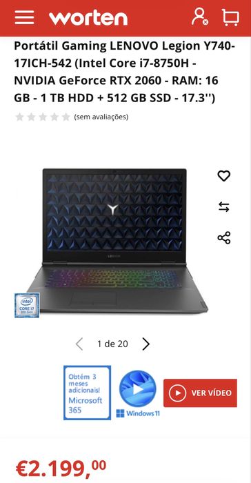 Lenovo Legion Y740 17” Rtx 2060