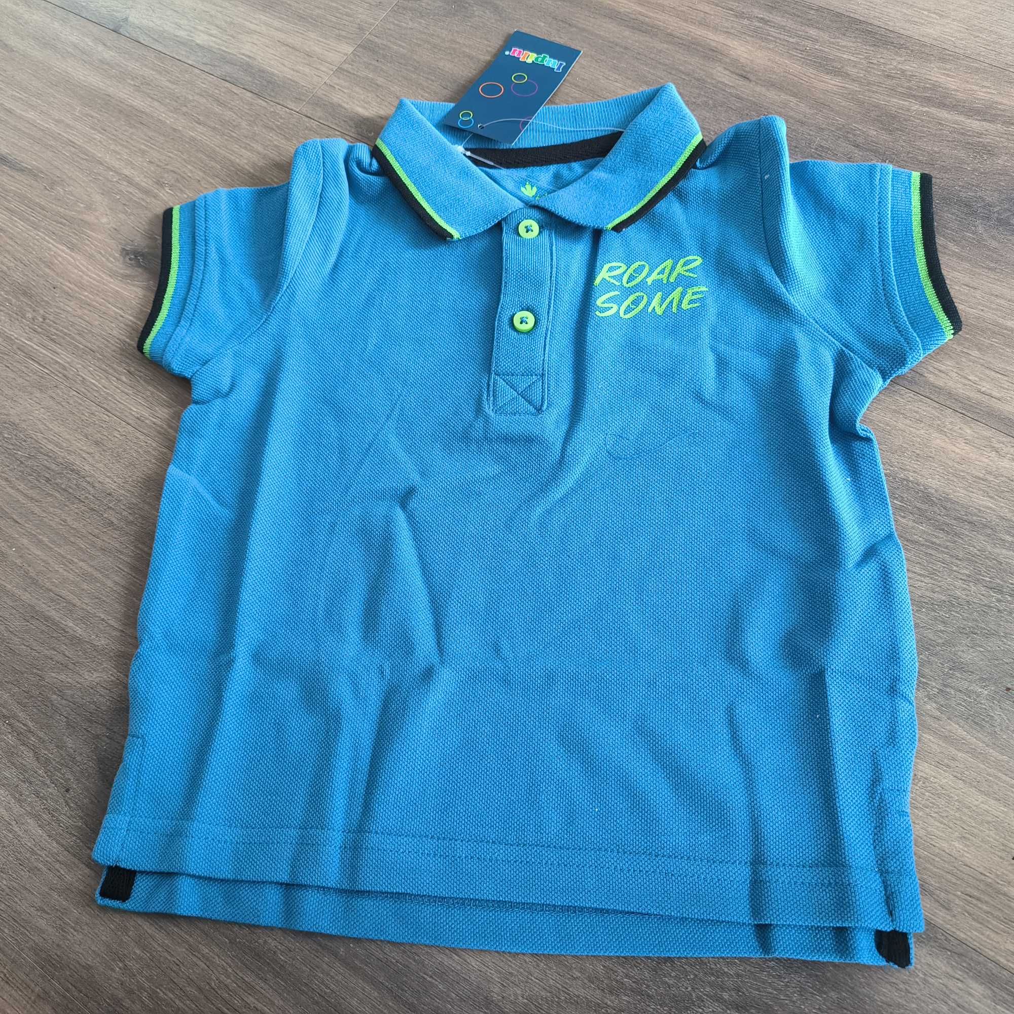 T-shirt polo niebieskie dłuższy tył. Nowy z metką bliźniaki  86/93