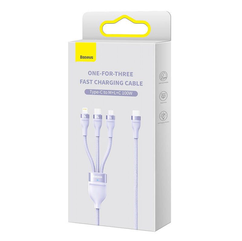 Kabel USB 3w1 Baseus Series USB-C + micro USB + Lightning, 100W, 1.5m