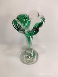 Wazon wazonik szklany zielony forma dekoracyjna  16cm / szkło PRL