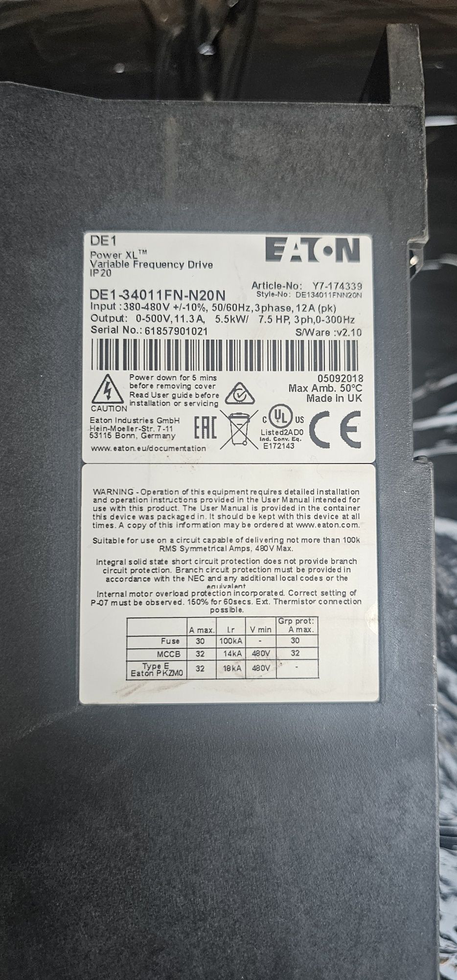 Soft start eaton 7.5kw