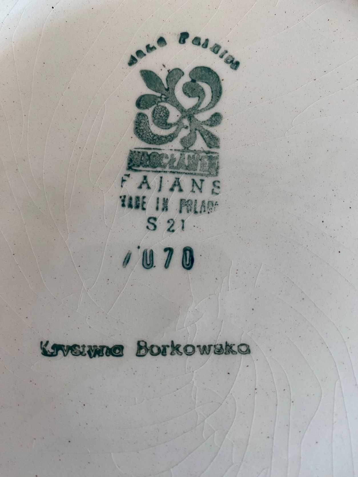 Talerz dekoracyjny fajans ręcznie malowany Włocławek z PRL