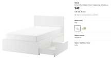 Malm 120x200 (Ikea) rama łóżka+4 pojemniki na pościel