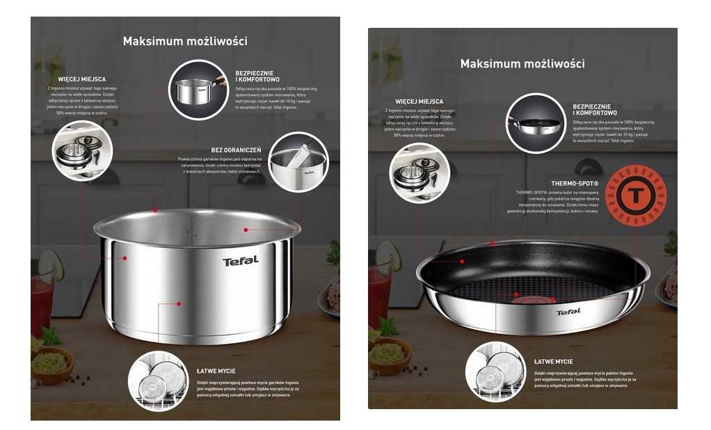 Tefal Ingenio Emotion 11 Elementowy Zestaw Garnków i Patelni z Rączką