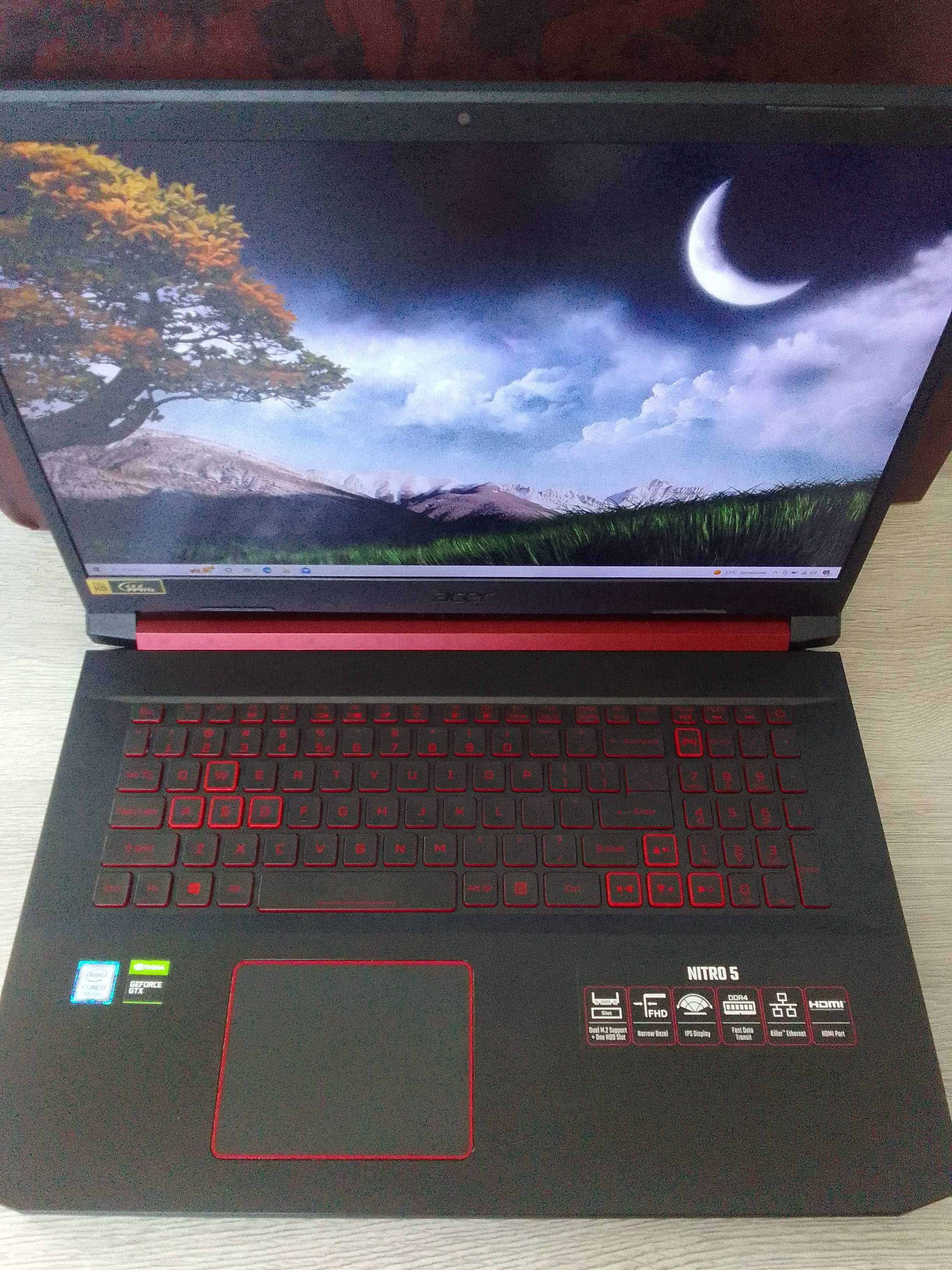 Acer nitro, GTX 1660Ti, i7 9Gen. 17'3, 2.5 TB SSD zadbany.