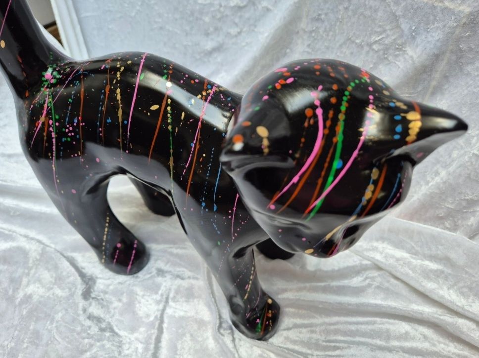 Escultura- Gilde Handwerk - Gato preto com salpicos coloridos