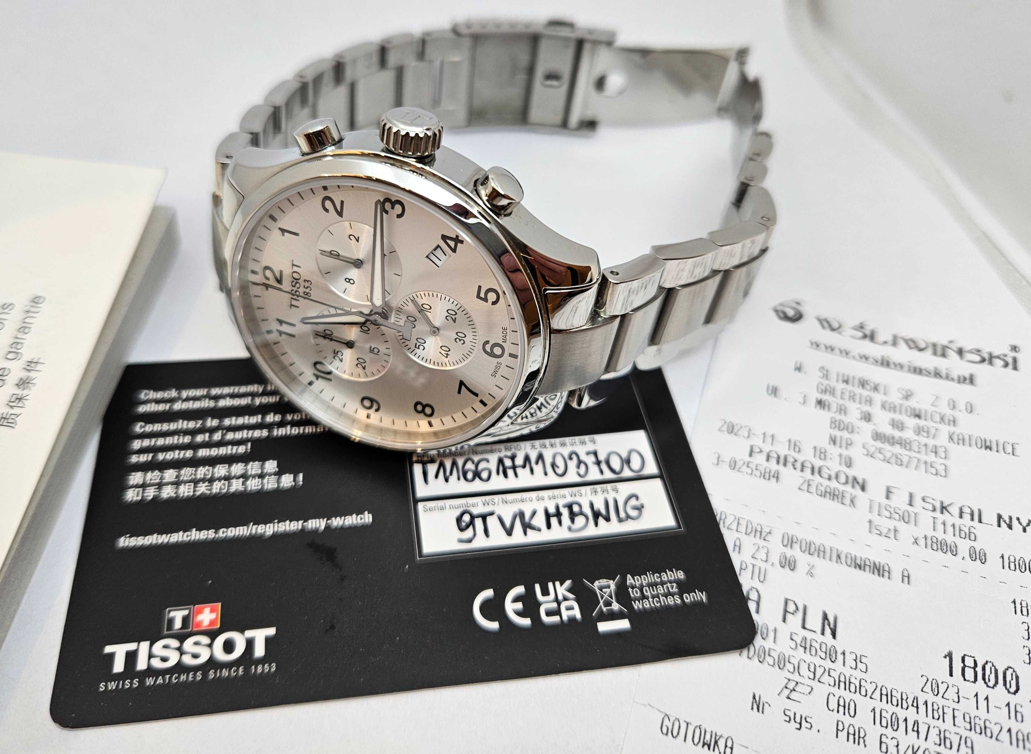 Nowy męski Tissot Chrono T116.617.11.037.00 / szafir / komplet / GWAR.